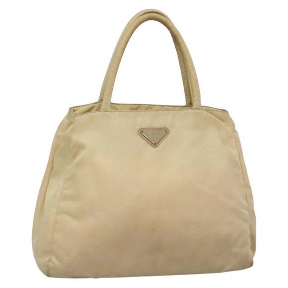 PRADA Tote Bag Nylon Beige Silver Auth bs27837 - Picture 1 of 15